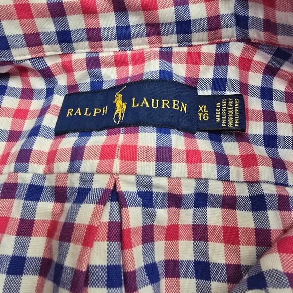Ralph Lauren Blue Red White Gingham Old Money Patriotic Oxford Classic Shirt XLT - Picture 3 of 11